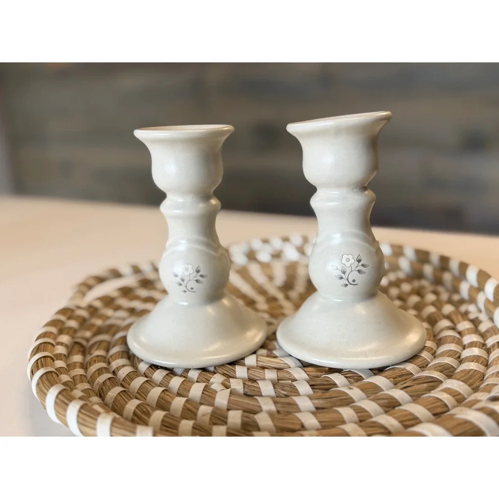 Pair of Pfaltzgraff Candlestick Holders-Heirloom-Ceramic Farmhouse‎